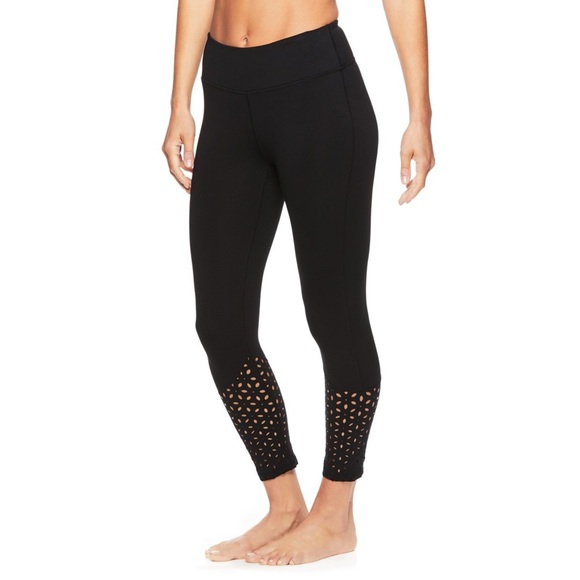 Gaiam Cora High-Waisted Laser-Cut Black Capri Leggings - Picture 2 of 10